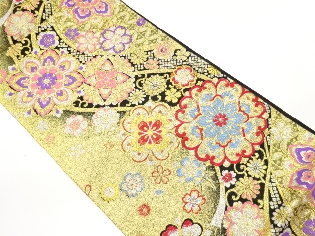 華文に花々・よろけ縞模様織出し袋帯